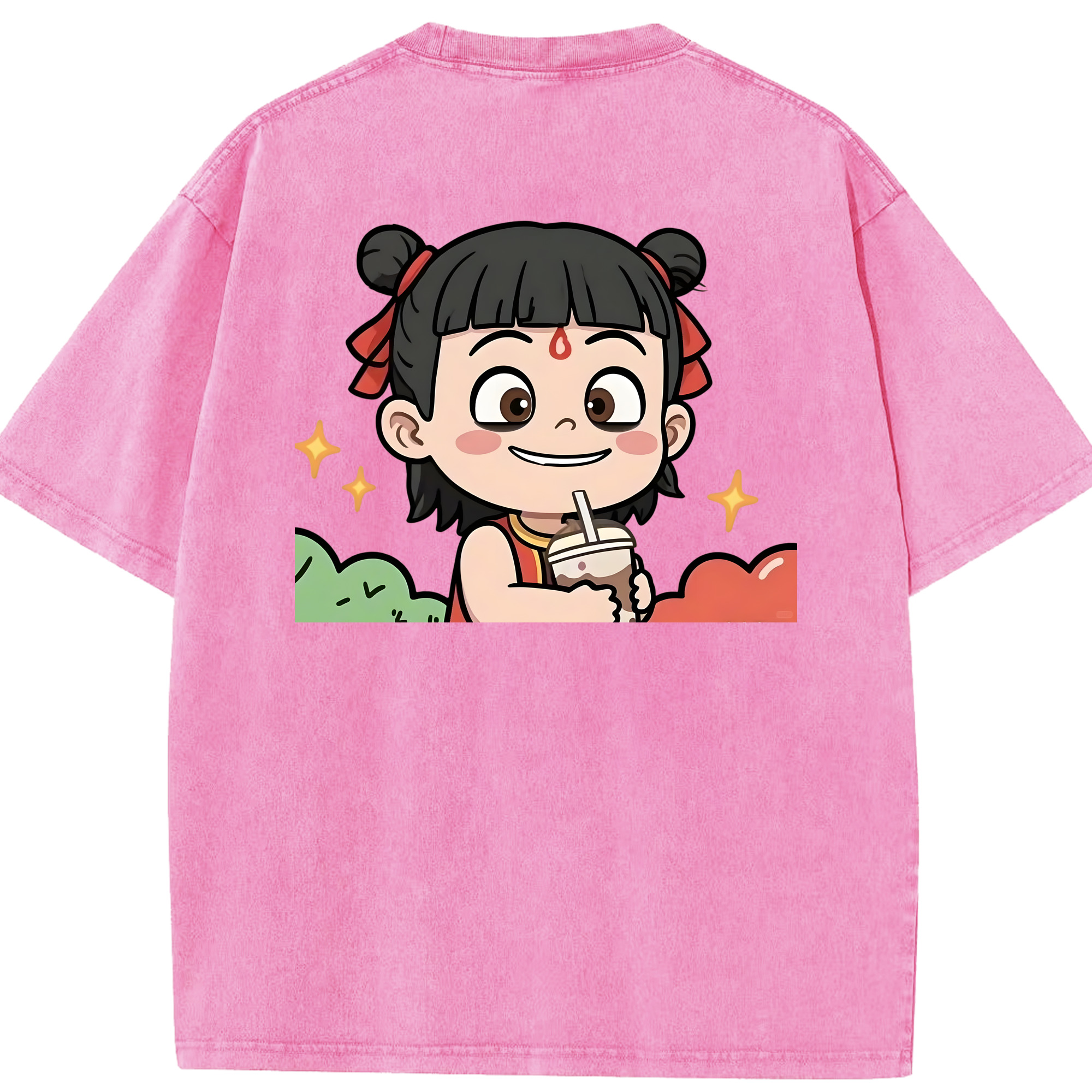 （画像用） Ne Zha 2 ナタ 魔童の大暴れ 綿100% ヴィンテージ風 半袖Tシャツ（背面プリント）